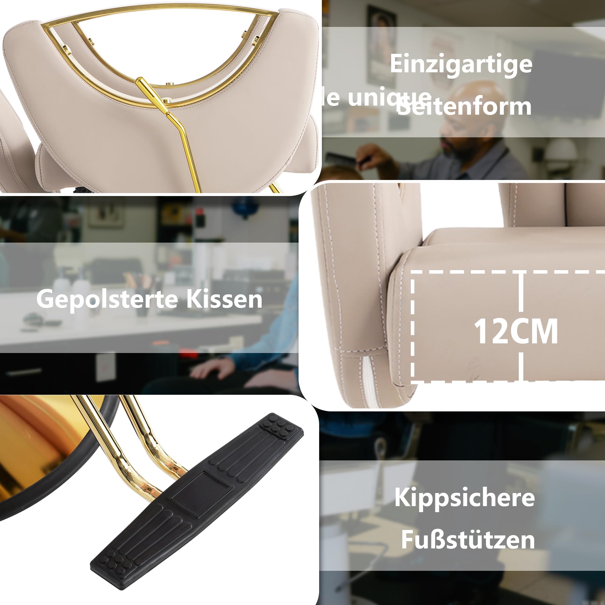 Friseurstuhl Hydraulisch Kippbar 360-Grad-Drehung Frisörstuhl Schönheitssalon Grau