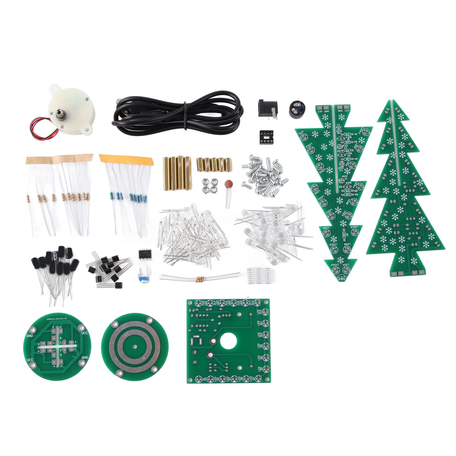 3D Christmas Tree Soldering Kit, DIY Electronics with 37 RGB LEDs, Rotating Design, Music Effects, DC 4.0-5.5V