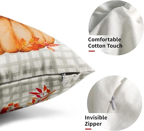Miniatura 2 de Juego de 2 fundas de almohada de otoño de 12 x 20 pulgadas, fundas de almohada de otoño de Acción de Gracias, calabaza, búfalo, a cuadros, almohadas