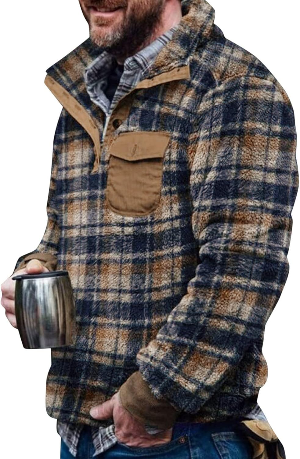 Mens Aztec Print Sherpa Fleece Jacket Quarter Zip Jordan Ubuy