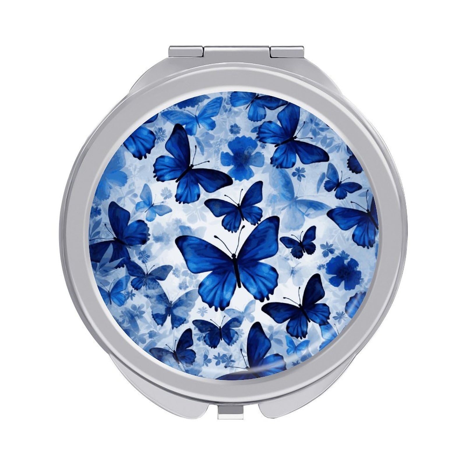 FekiLoot Blue Butterflies Makeup Mirror Compact Round Travel Makeup Mirror Portable Folding Handheld Pocket Mirrors for Handbag and Purses Gift Mini Mirrors