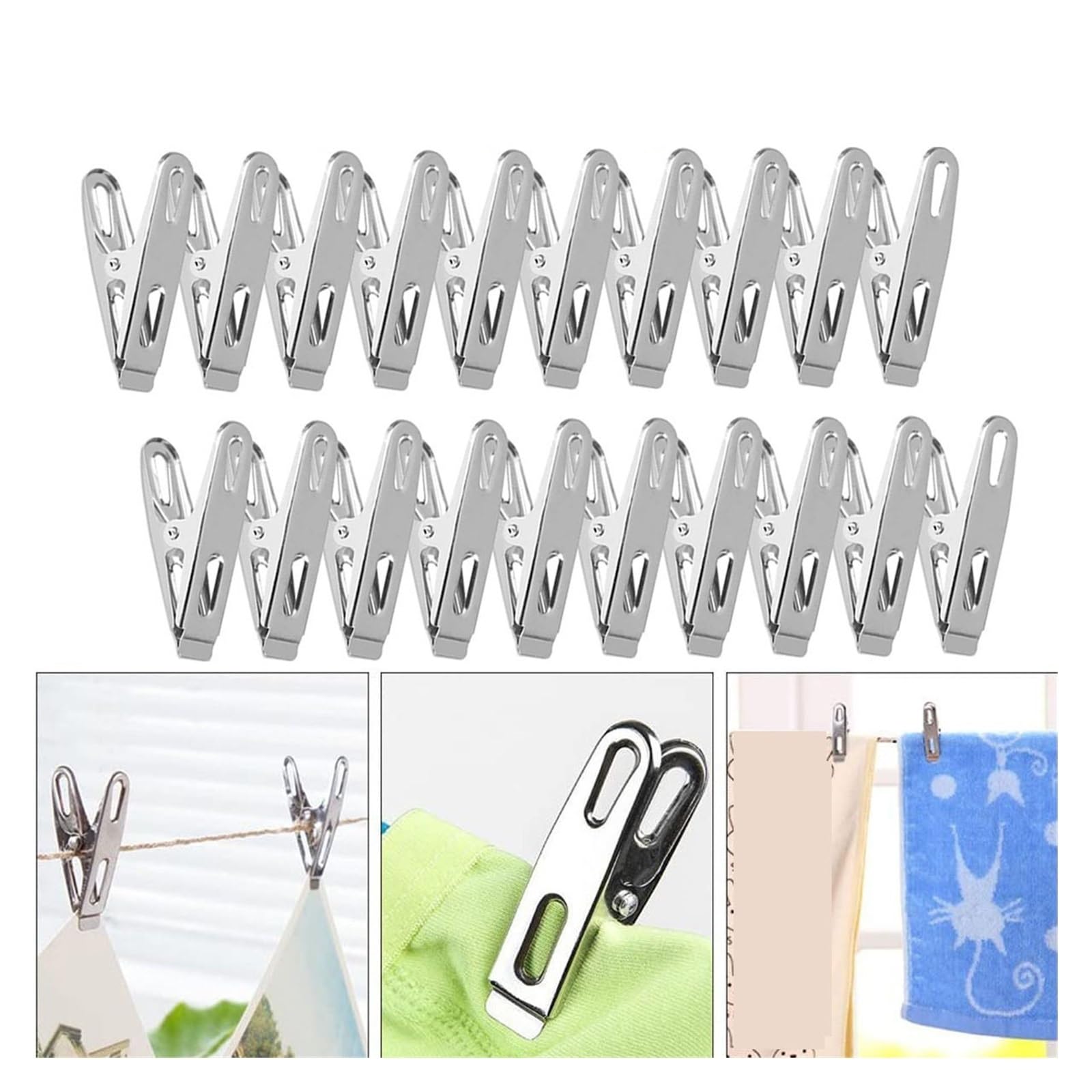 Mollette in metallo per vestiti, 200 pezzi, in acciaio inox, per lavaggio e abbigliamento domestico, morsetti in metallo per il fissaggio della linea di lavaggio, asciugamani, calzini, biancheria