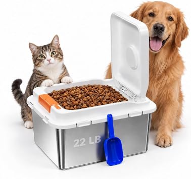 kotlie 22 lb Airtight Stainless Steel Cat Dog Food Storage Container PP Lid