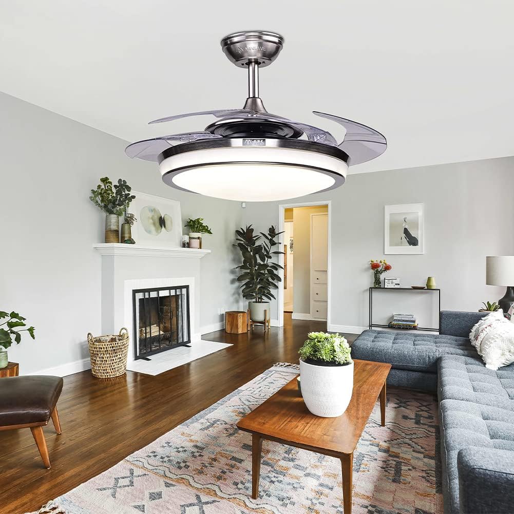 42 Inch Fandelier Ceiling Fan Light with Remote Control, Retractable Fan Blade Chandelier Fan with Silent Motor
