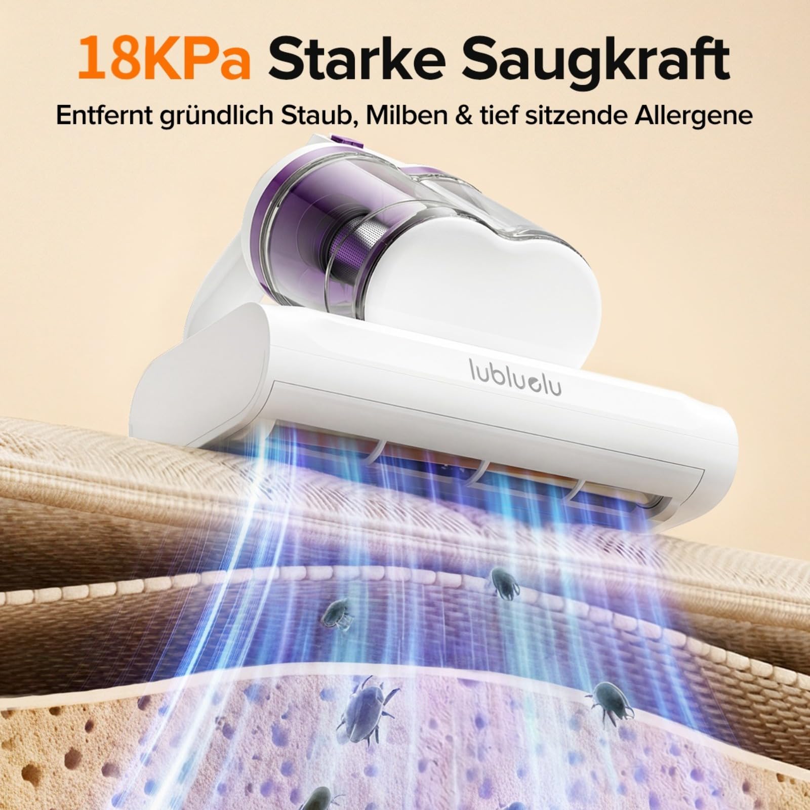 Lubluelu Milbensauger 3in1 18KPa Matratzenreiniger Handstaubsauger weiß