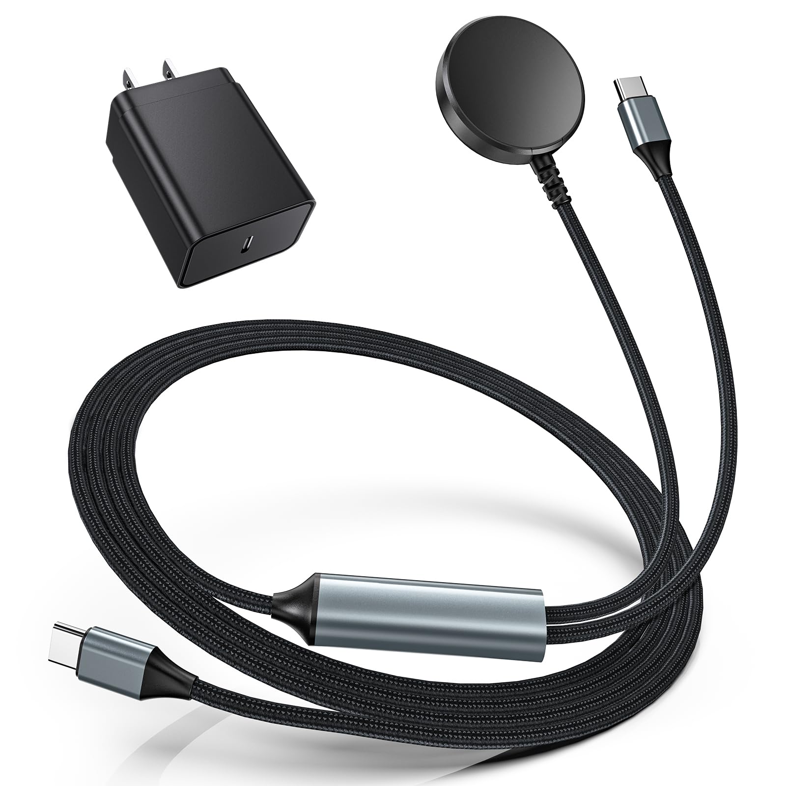 2 in 1 for Samsung Watch Charger, Compatible with Samsung Galaxy Watch Ultra/7/6/5/4/3, 25W USB C Charger for Galaxy S25 Ultra/S24 Ultra/S23/22/21 Note20/10, 4.9 Feet Long Travel Essentials (2-Pack)