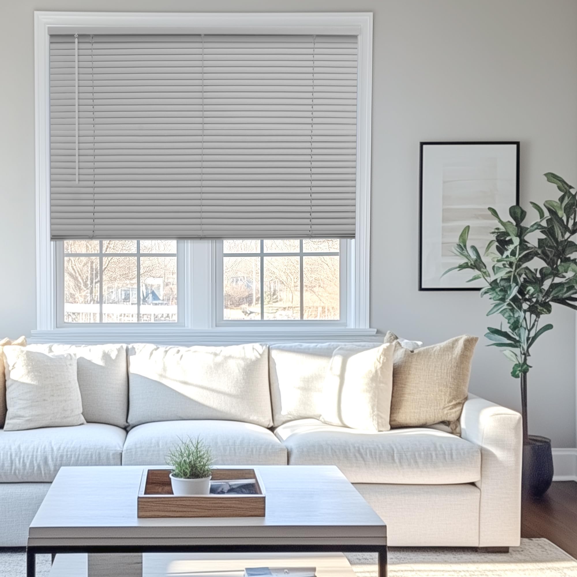 Mini Blinds for Windows - Horizontal Window Blinds, Gloss Gray, 32"W X 48"H