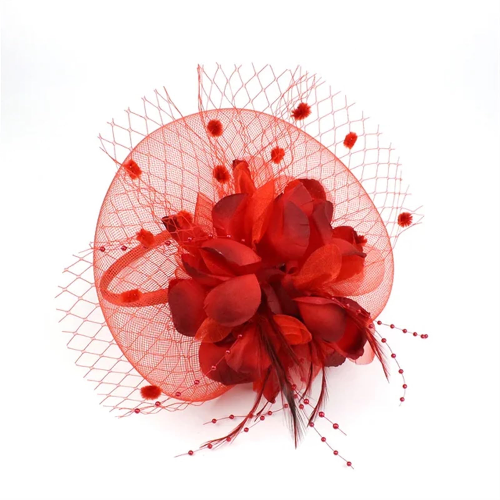 UALXPAO Wedding Hats Fascinator Feather Headpiece for Women, Floral Hat Cocktail Wedding Bridal Tea Party for Tea Party,Weddings(Red)