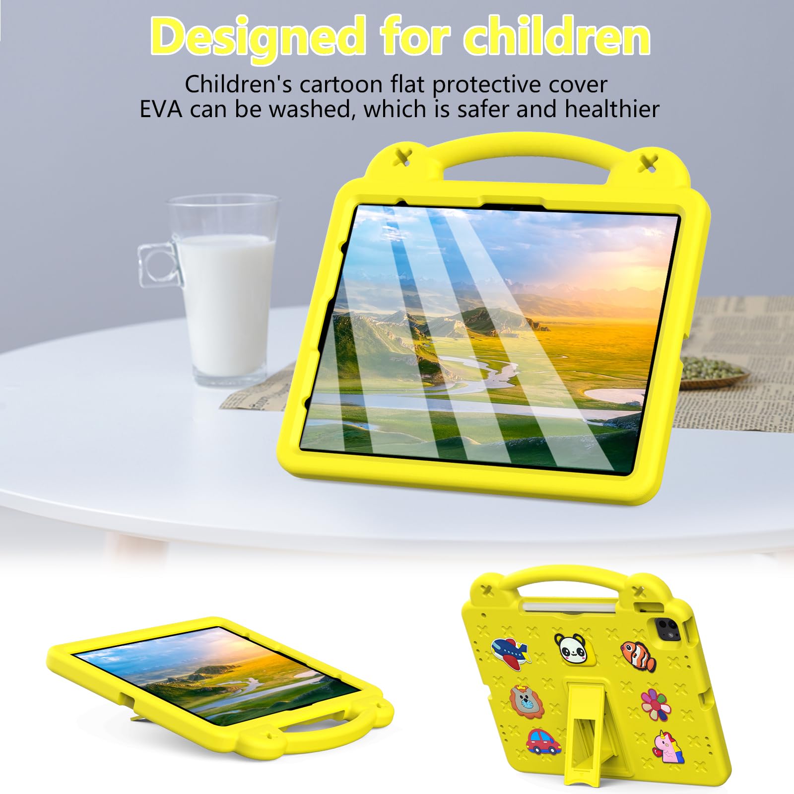 YRH Funda para niños para iPad Air de 13 pulgadas, M2 (2024)/iPad Pro de 13 pulgadas 7ª generación M4 (2024)/iPad Pro de 12.9 pulgadas (2022/2021/2020) (amarillo)