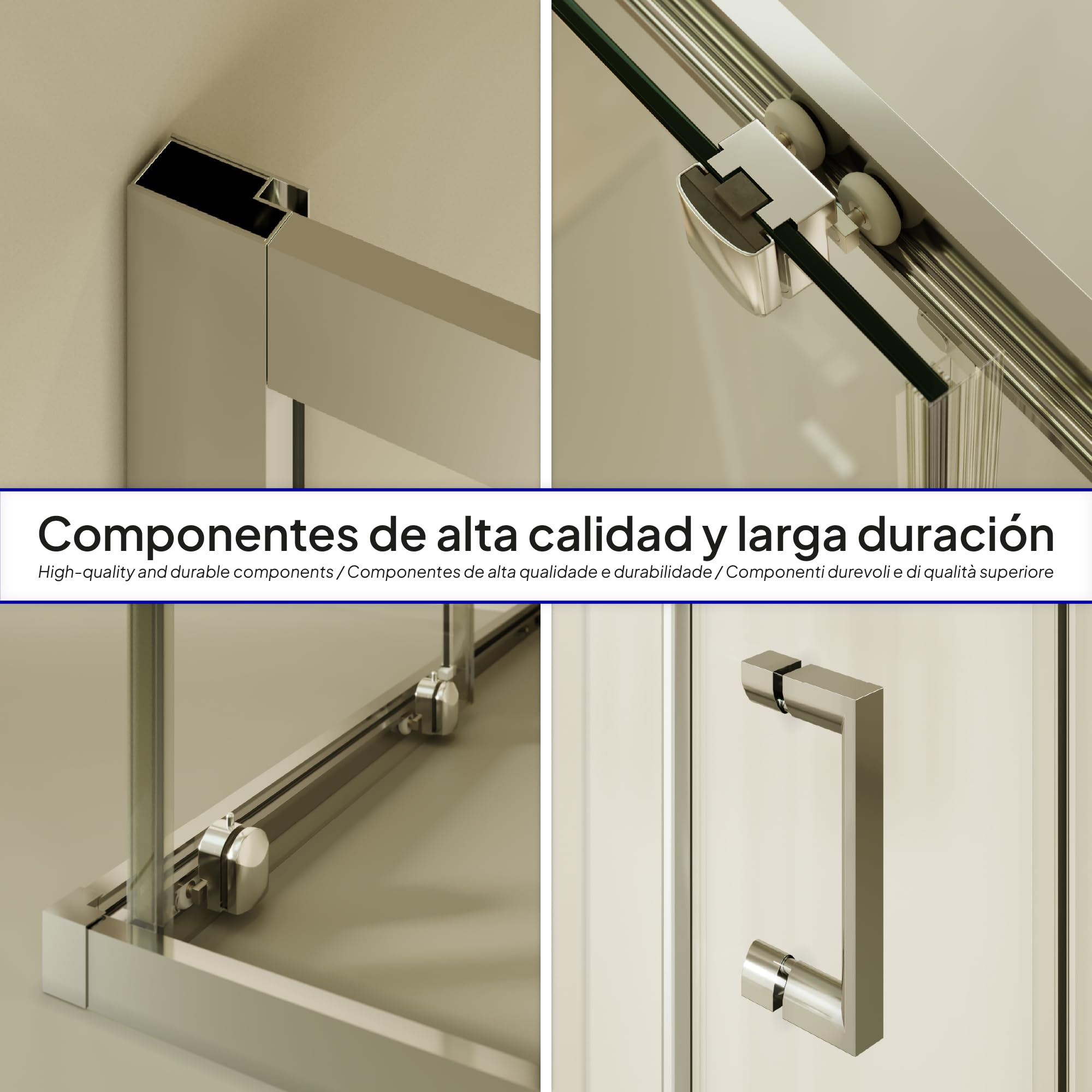 Mampara de Ducha Dora 100x100x190cm, REVERSIBLE, Puerta Corredera, Ajuste 97.5-99.5x97.5-99.5cm, Perfiles Cromados, Cristal Templado Transparente 6mm