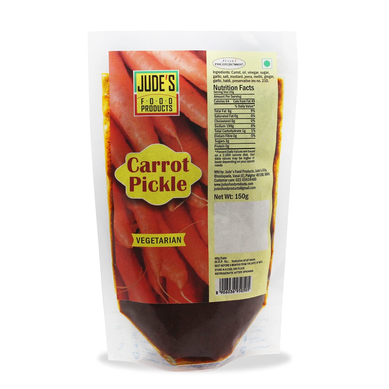 Judes Food Products - Carrot Pickle | Flavourful Carrot Pickle | Ready to Eat | Veg Pickle | Fresh Carrot Vegetable Accompaniment | 150 GMS (B07DJCJL12) Amazon Price History, Amazon Price Tracker