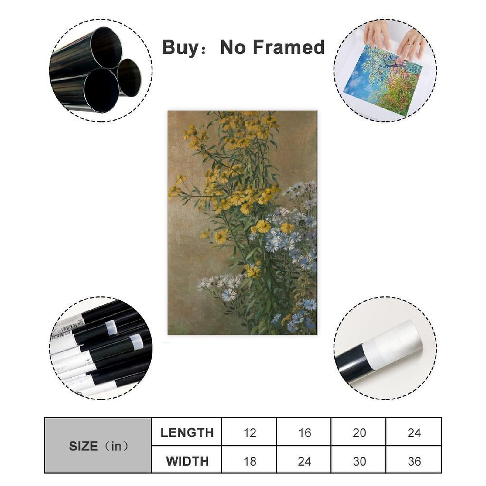 YRVSHC Poster su tela con fiori autunnali, girasoli e astri, per ufficio, decorazione regalo