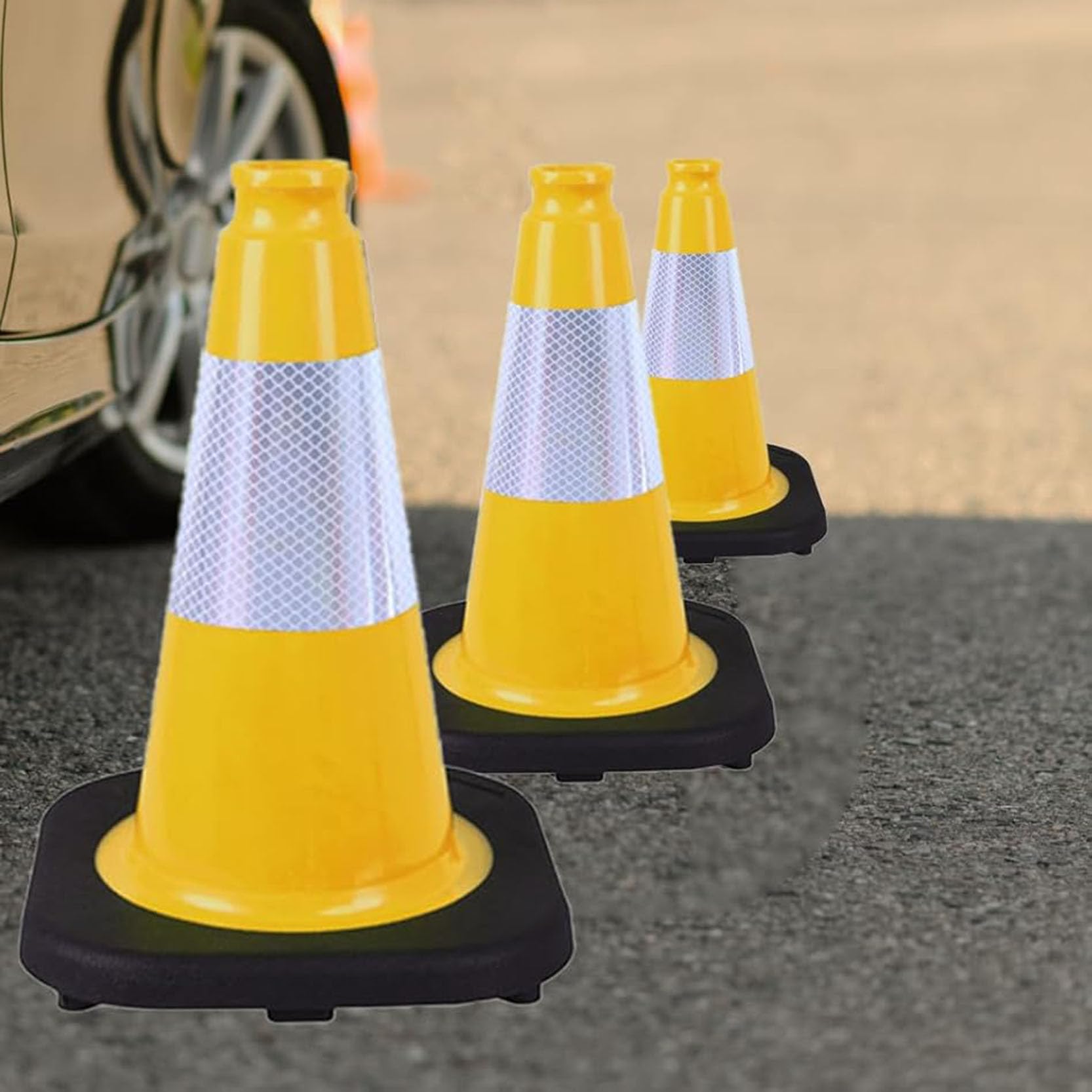 Cône de Signalisation Multi-Usages Pliable Cône de Sécurité Jaune avec Collerette Réfléchissante et Ruban de Signalisation Supplémentaire pour Parking(Color:2pack)