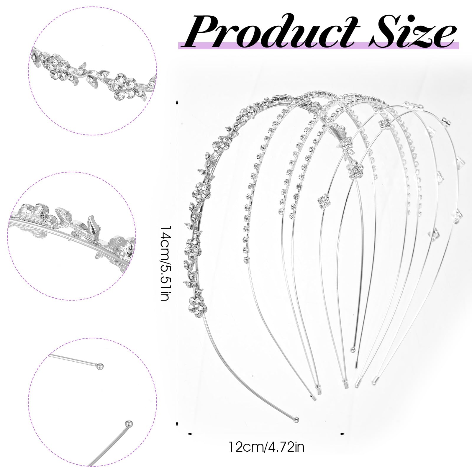 Nogeqi 4PCS Silver Rhinestone Headband for Women Diamond Crystal Headband for Wedding Bride Glitter Flower Leaves Prom Rhinestone Headpiece Hair Accessories for Women Girls - Image 3