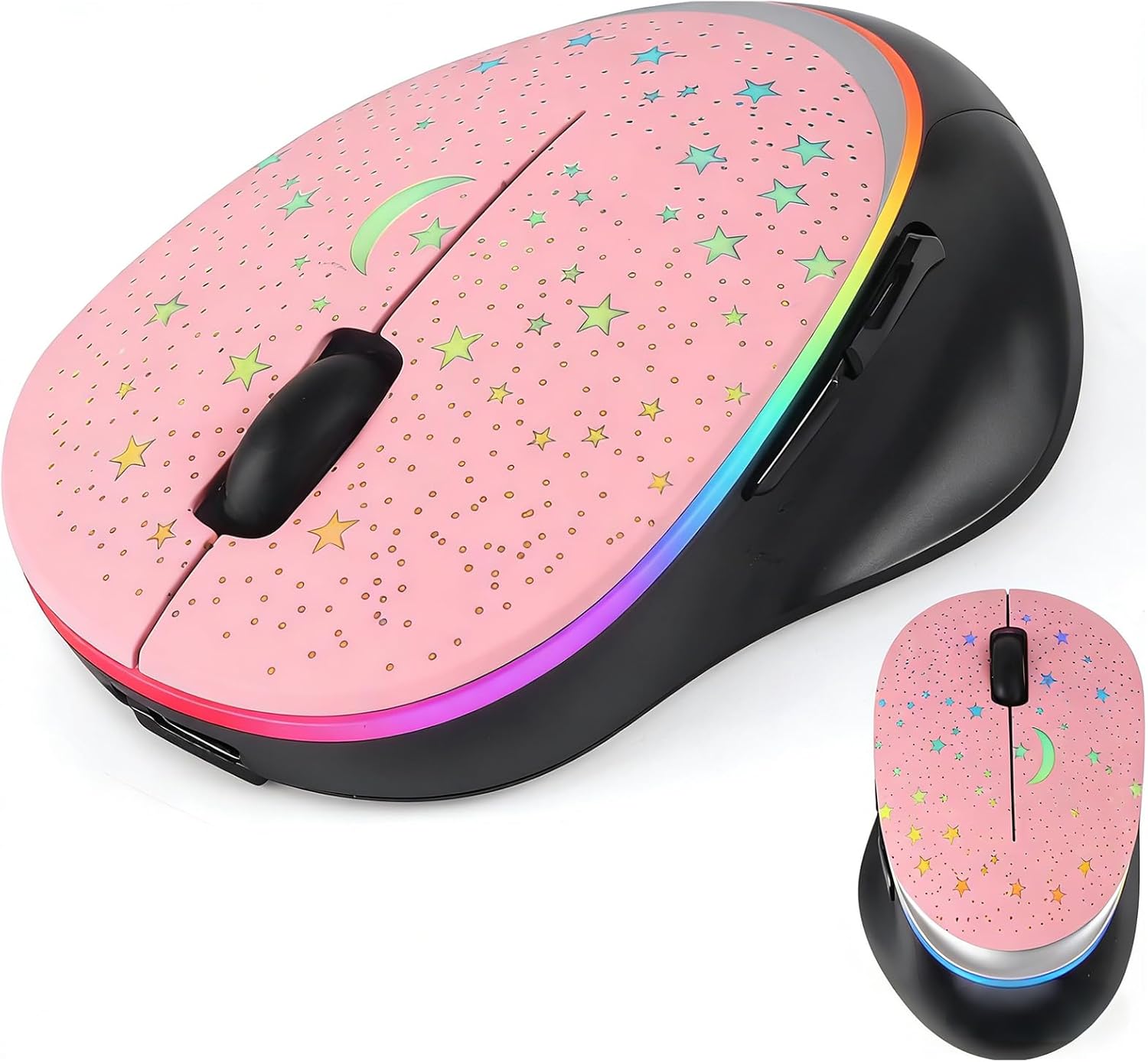 elec Space Bluetooth Wireless Mouse with Starry Sky RGB Backlight& Gradient Breathing Light - Ergonomic Dual Mode Rechargeable Mouse, Type-C Charging - Perfect for Office, Gaming & Travel (Balck)