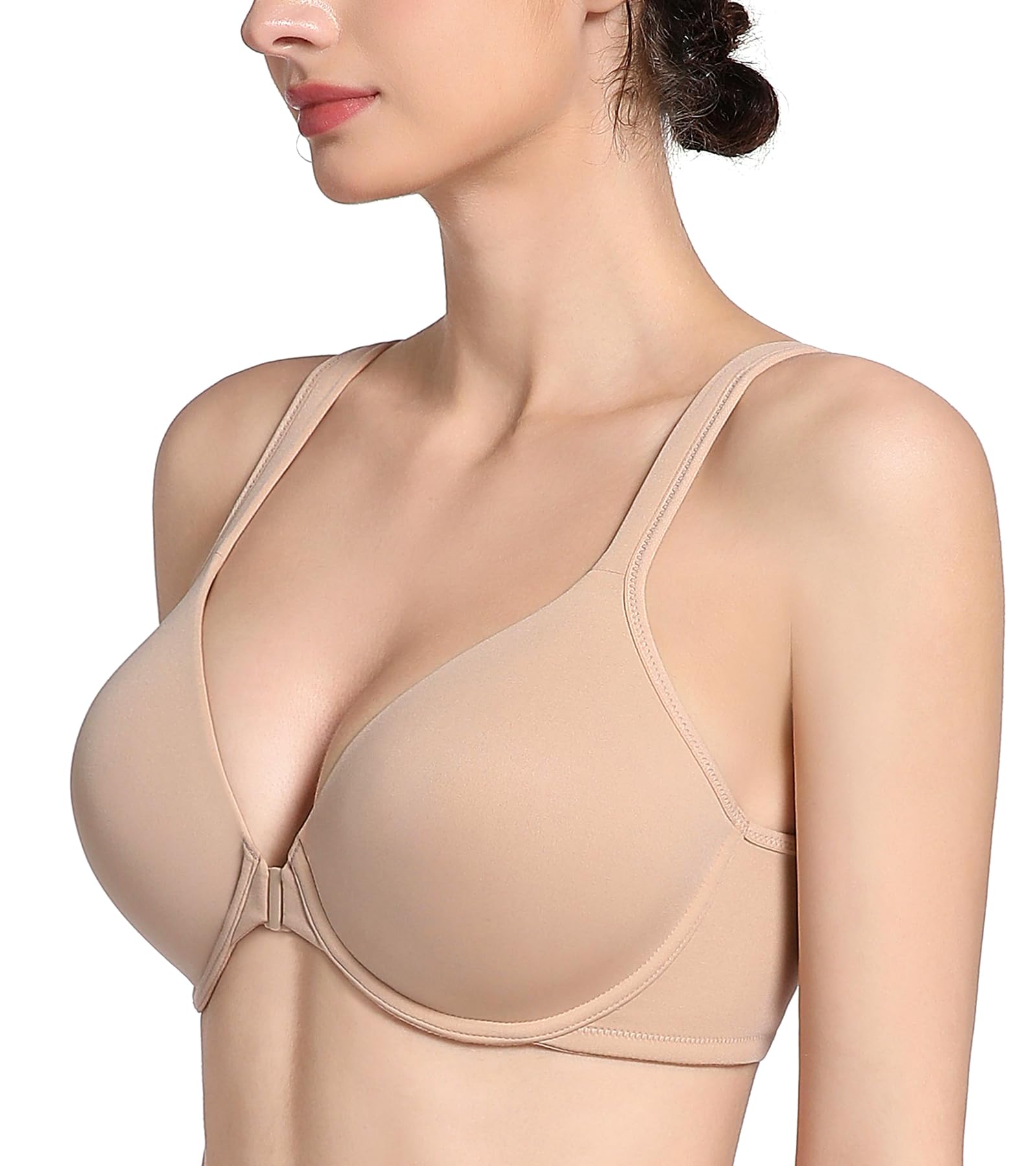 Lemorosy Soutien-Gorge Femme Classique Fermeture Devant à Armature Bonnet Complet Col en V Confortable