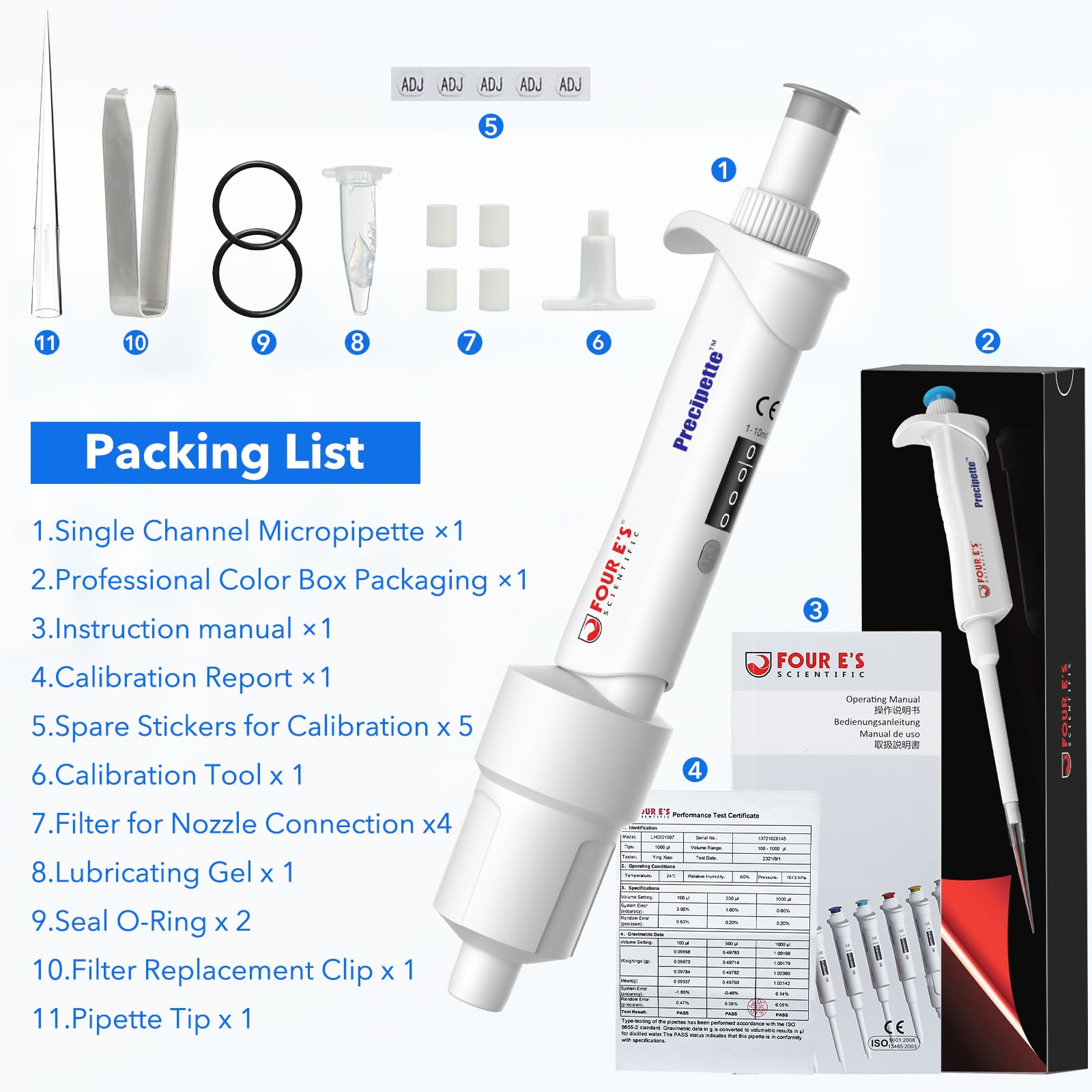 Mikropipette 1-10ml – Labor-Ein-Kanal-Pipette Hochpräzise, Mikropipette mit Einstellbarem Volumen, Unterer Teil Autoklavierbar