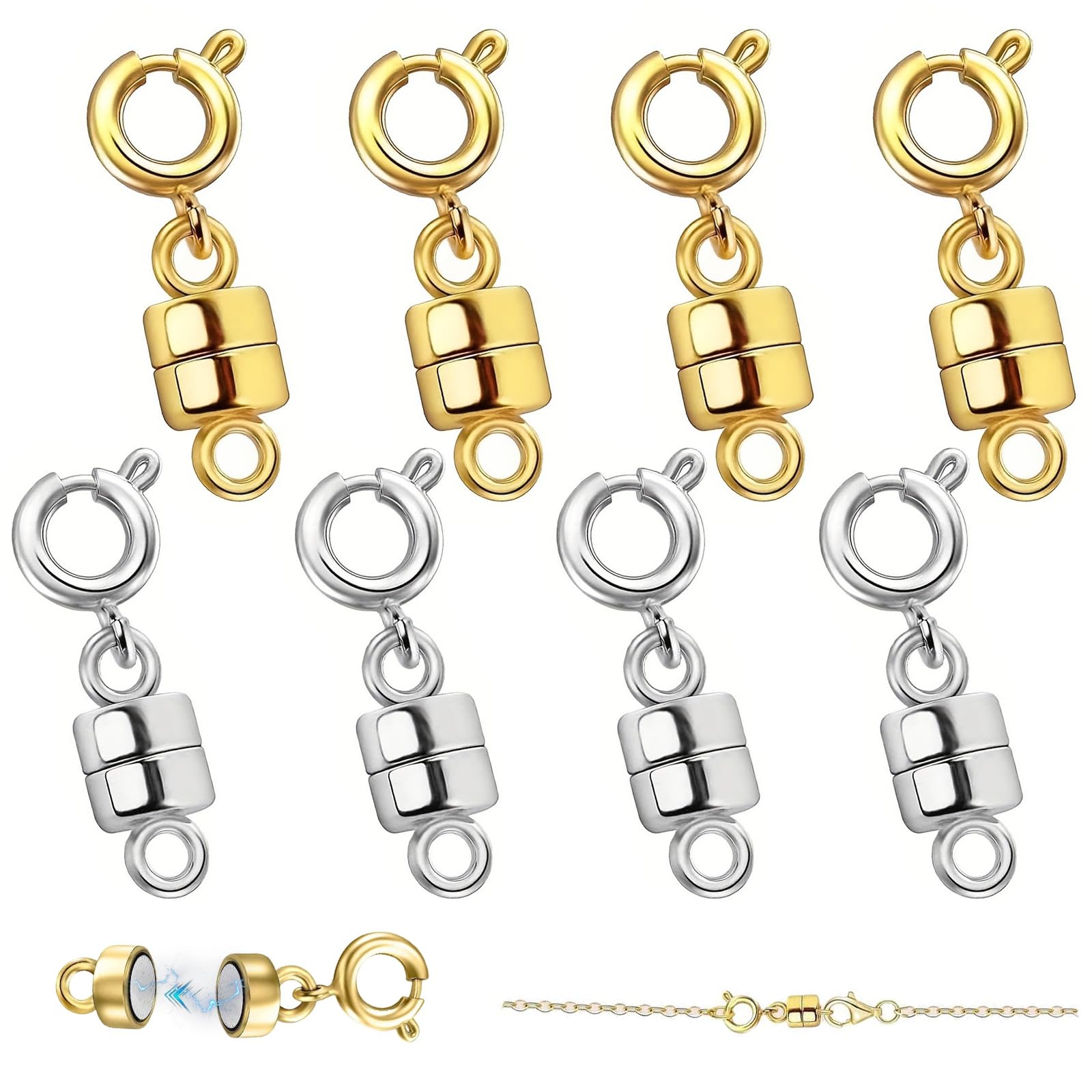 8 Pcs Magnetic Necklace Clasps for Necklaces Bracelets (Gold/Silver)
