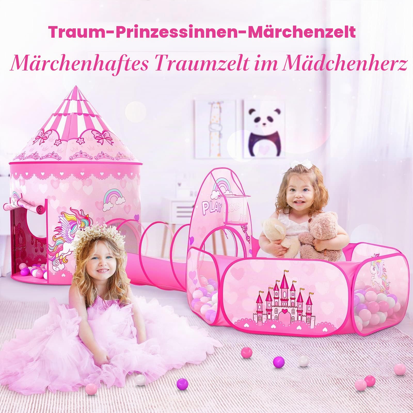 Wilwolfer Pop-up Zelt für Kinder + Krabbeltunnel + Bällebad - 3-in-1 Spielhaus für Kleinkinder Jungen Mädchen - Großes Spielzelt für Innen & Outdoor(Ohne Bälle)