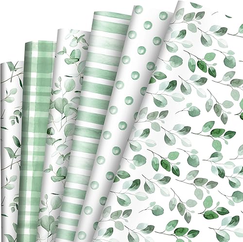 Whaline 12 hojas de papel de regalo de hojas verdes de acuarela, papel de regalo de hojas verdes, papel de eucalipto plano plegado a granel para disponible en Yaxa Venezuela