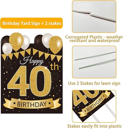 Miniatura 3 de Letrero grande para fiesta de cumpleaños número 40 con estacas y decoraciones de césped al aire libre