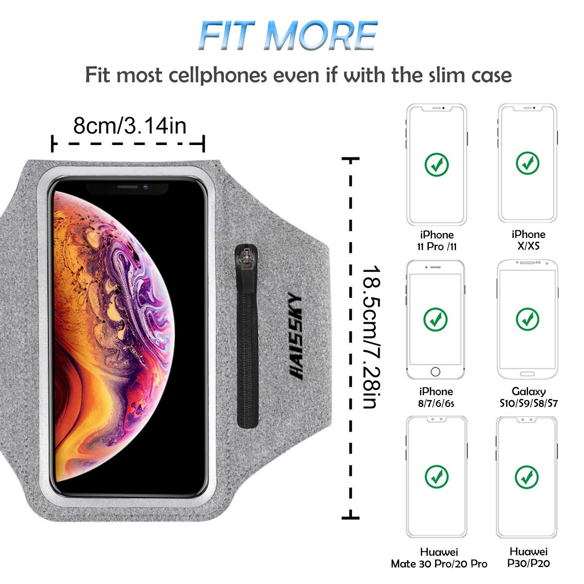 Fascia da Braccio Sportiva porta cellulare per iPhone 16 15 14 13 12 11 Pro Max Samsung Galaxy A50s/A30s/S10/S10+/S9, HUAWEI/Xiaomi, fino a 6,9", Bracciale Sportivo con Supporto per Auricolari