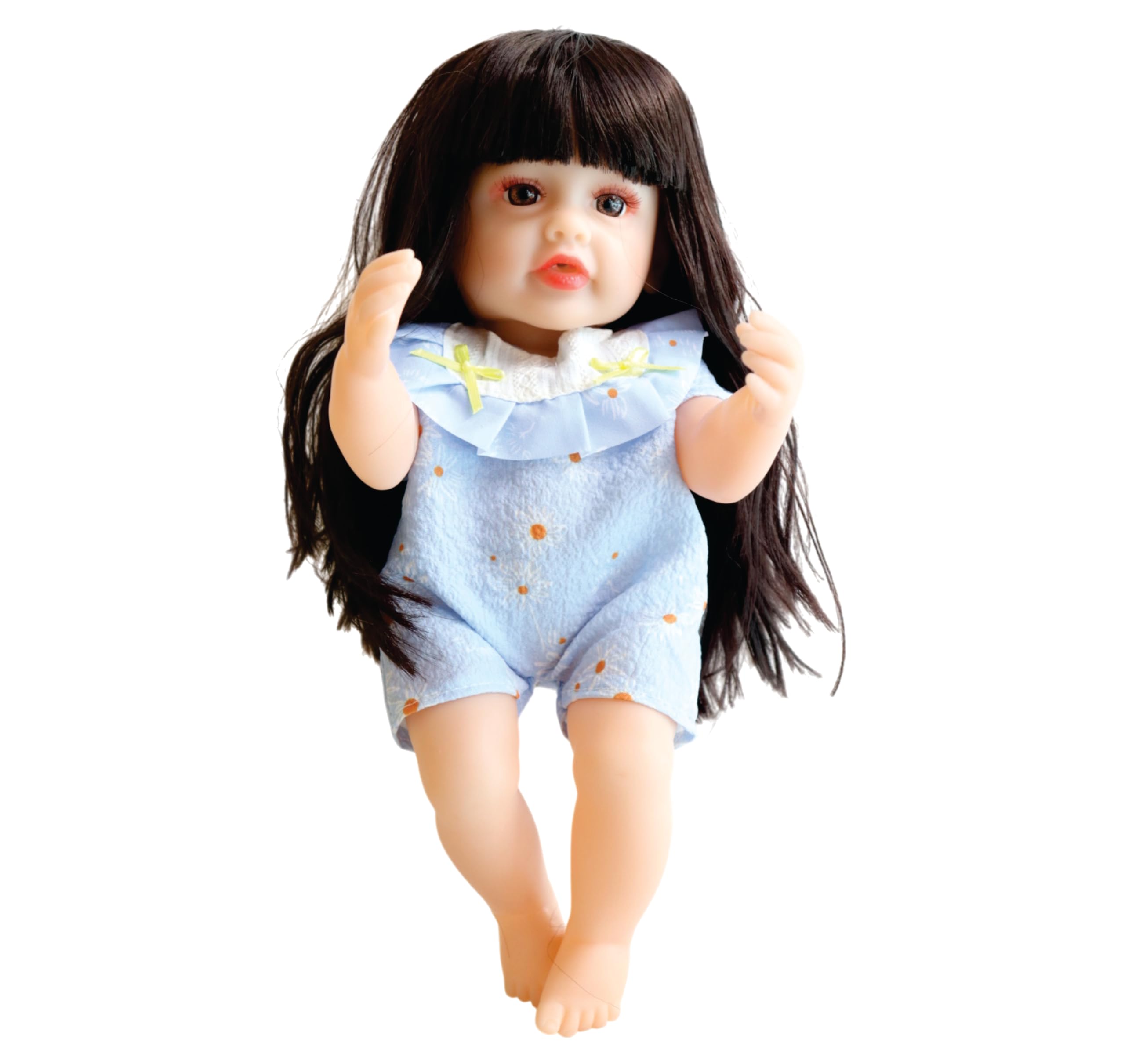 Realistic Looking Silicone Girl Doll with Music | Smiling Face Looking & Long Hairs | Gift for Childrens | Size 30cm (Pink)