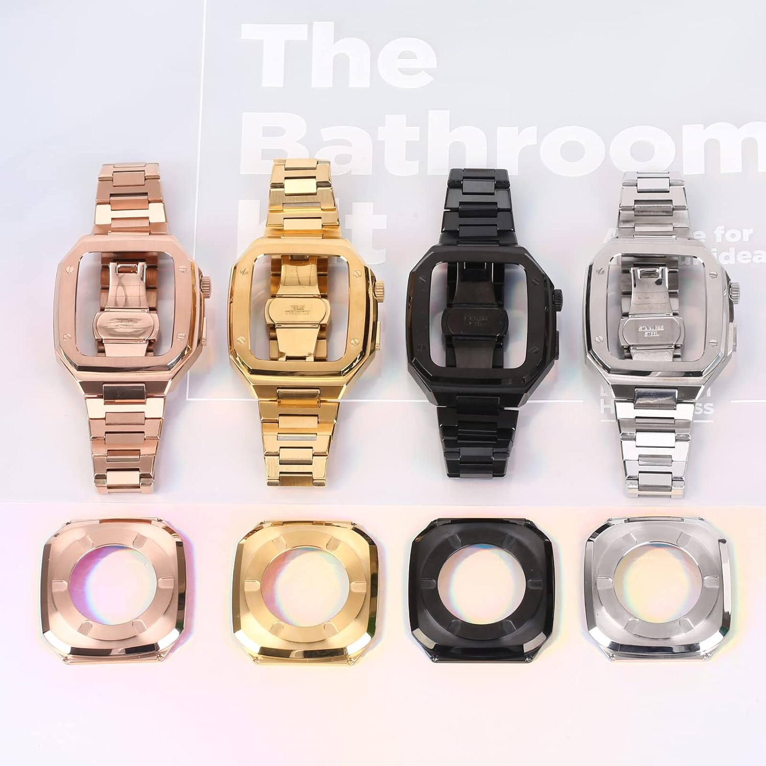Stainless Steel Watch Strap Case Set，For Apple Watch Band 9 8 7 6 SE 5 4 3 41mm 45mm 40mm 44mm Series Watch Upgrade Replace Bracelet Strap