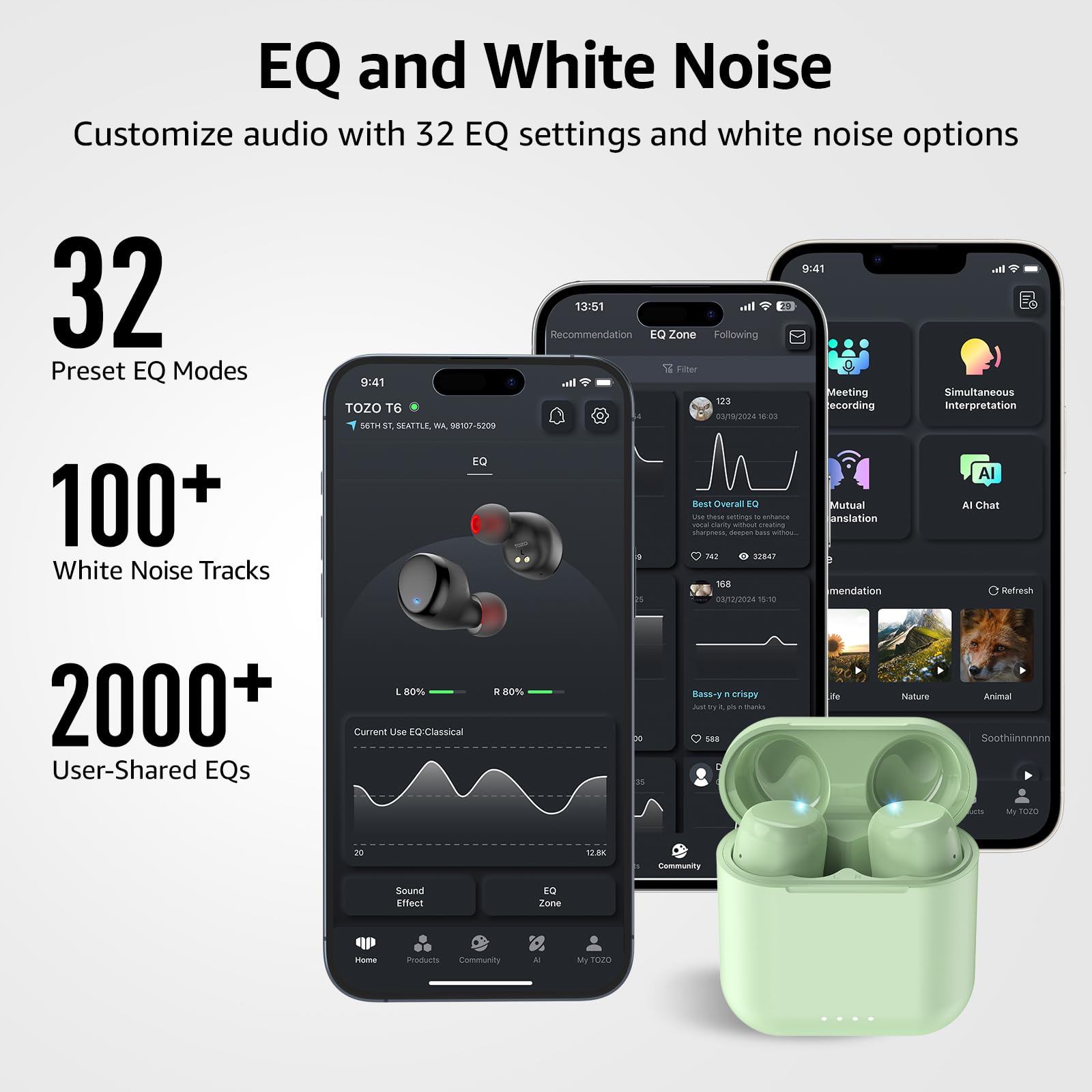 TOZO T6 Wireless Earbuds Bluetooth 5.3 Stereo Sound in Ear Headphones view 6