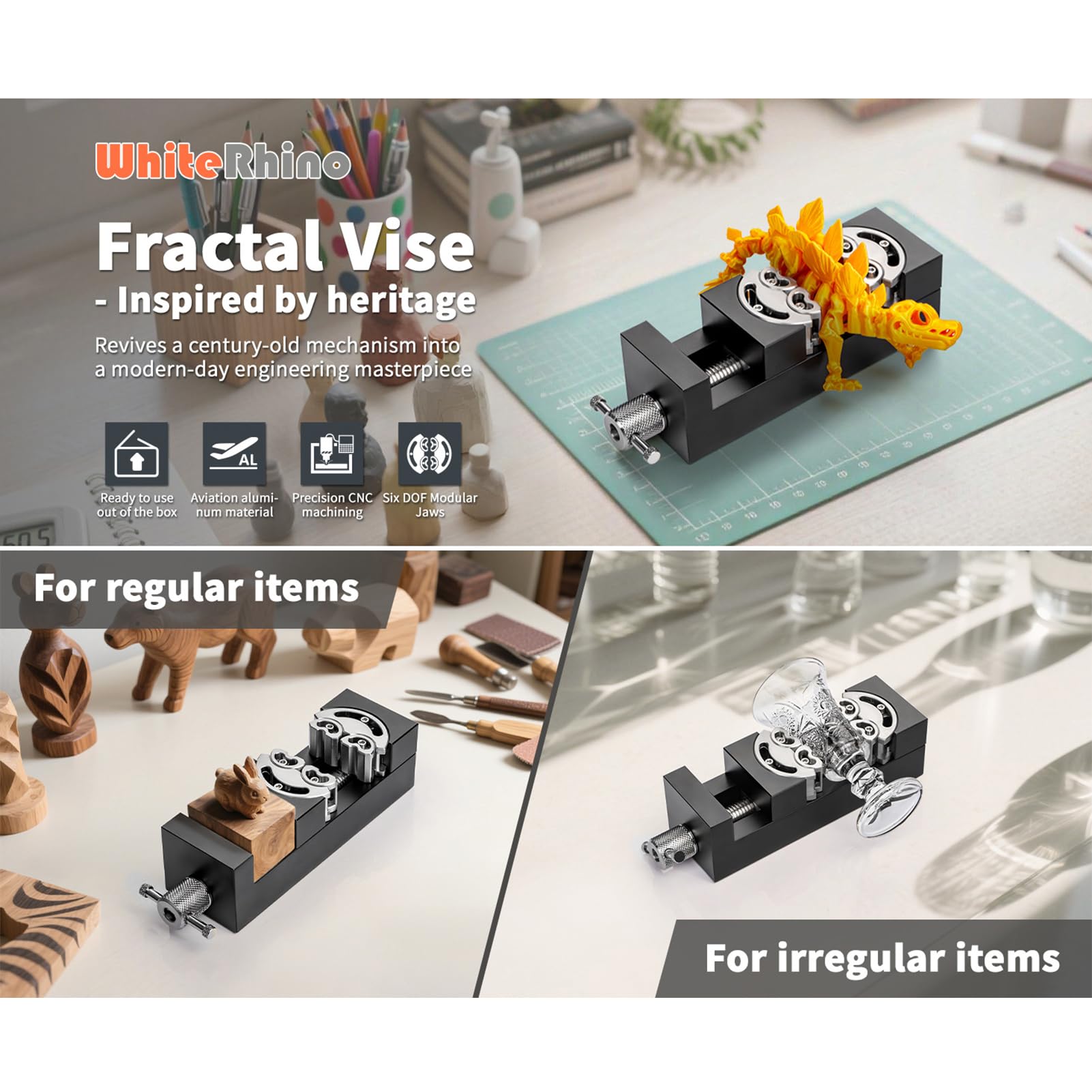 FTVOGUE Mini-Schraubstock, Kompakter, Robuster, Selbstjustierender Schraubstock aus CNC-gefräster Aluminiumlegierung mit L-Schlüssel für Heimwerker, Holzbearbeitung, (