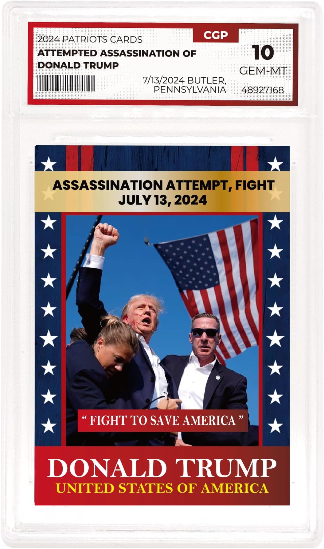 ASVP Shop Trump Trading Card - Assasination Attempt- Gem 10 Graded - Trump Collectible Card - Trump Gifts - Trump 2024 - Make America Great Again