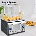 Toaster 4 Slice, Bagel Stainless Toaster with LCD Timer, Extra Wide Slots, Dual Screen, Removal Crumb Tray (Gray)