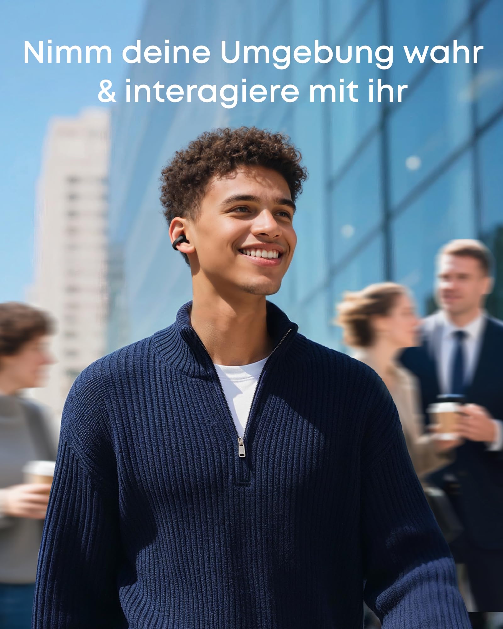 soundcore C50i by Anker, Open-Ear Kopfhörer, Clip-On Earbuds, Ultra-bequem, Open-Ring Design, 12mm Treiber für kraftvollen Bass, klare Anrufe mit KI, KI-Echtzeit-Übersetzung, fester Halt, Hi-Res, IP55