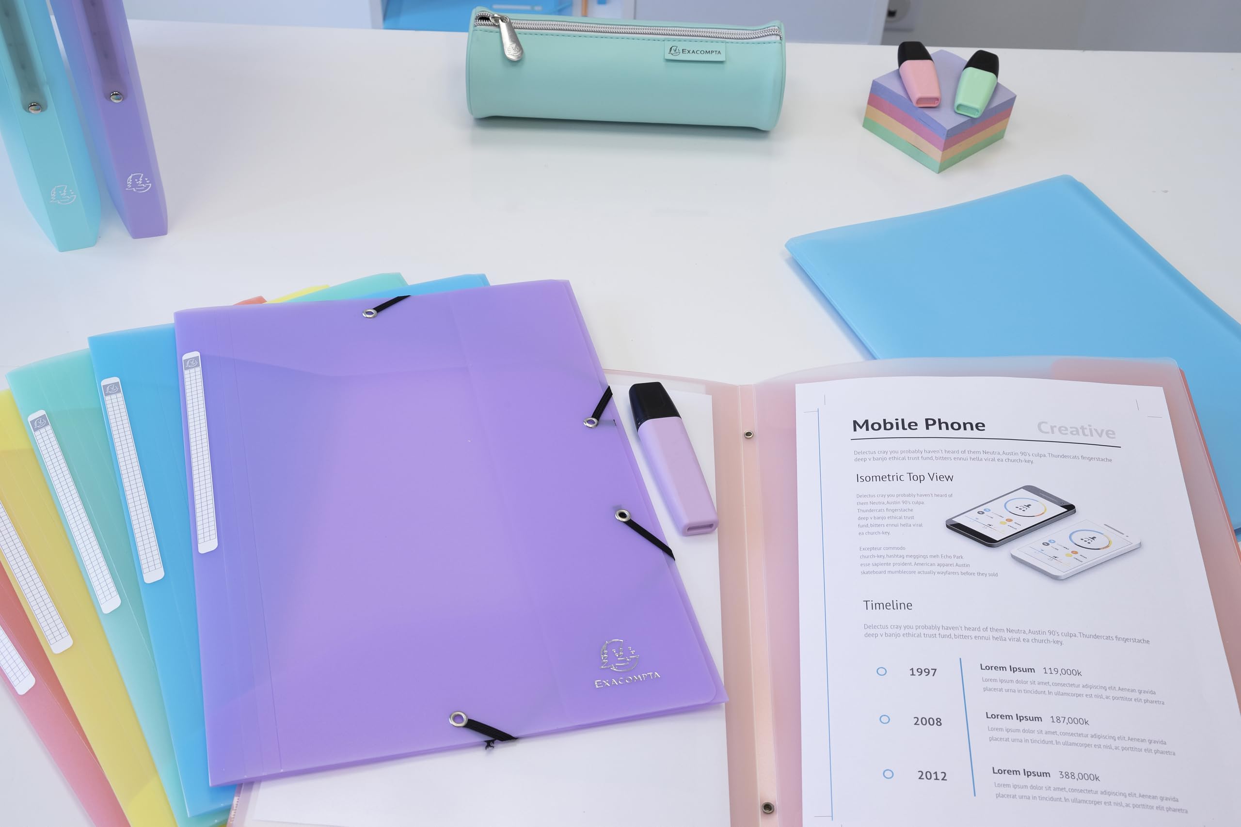 Exacompta - Ref 55177E - Box of 25 Elastic folders with 3 Flaps in Polypropylene - Size 24 x 32 cm - for A4 Format - Chromaline Pastel - Coral Colour - Image 4