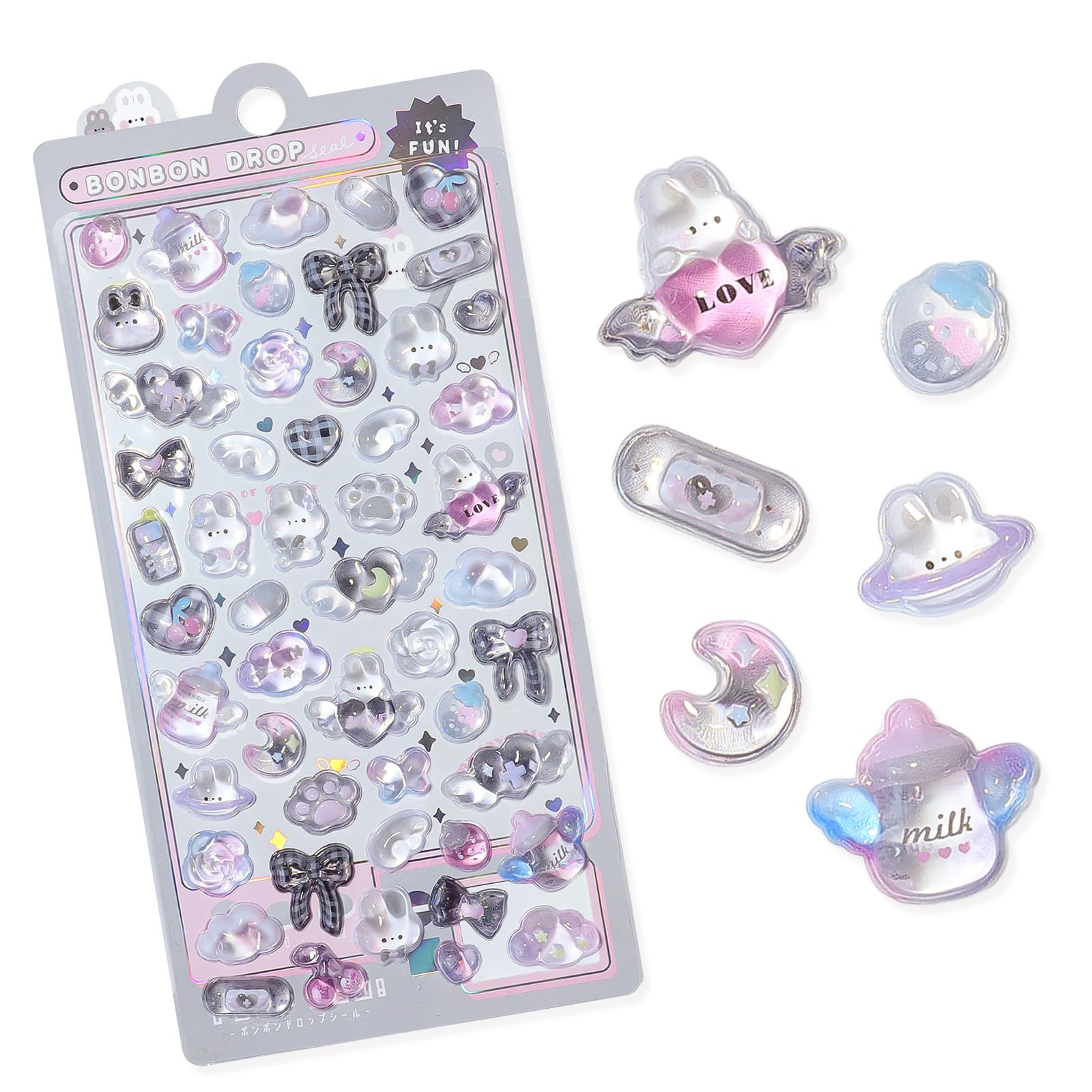 BYETOCE 3D Thick Puffy Stickers Cartoon Cute Black and White Bow Soft Stickers Tiny Reusable Fuzzy Patch for Scrapbooks Planner Journals Laptops Phone