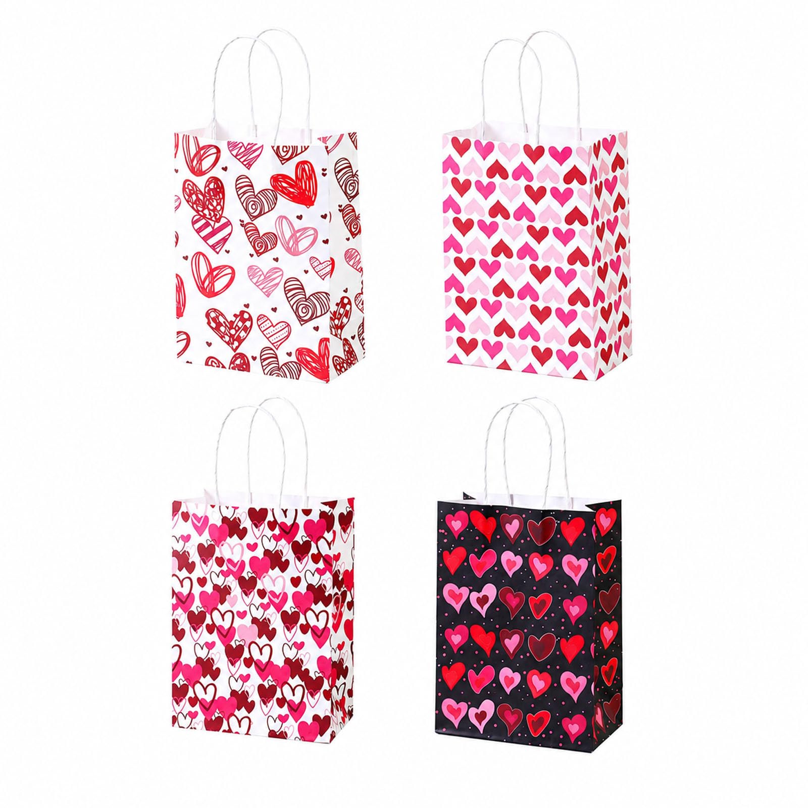 4 Pack Heart Paper Gift Bags with Handles for Wedding Valentines Birthday