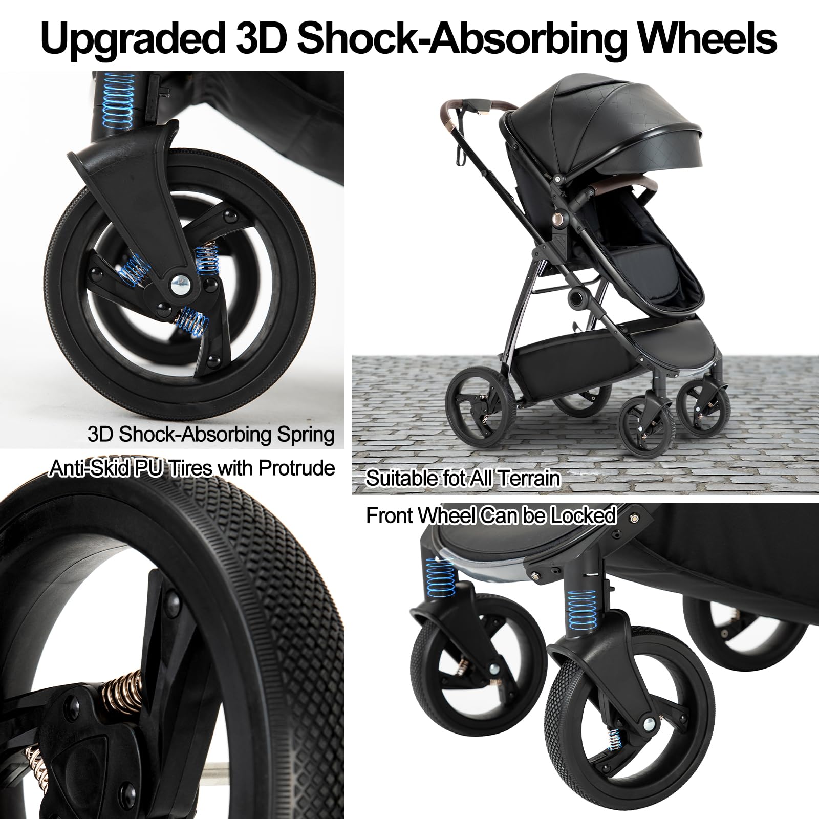 Poussette Combinée 3 en 1 Citadine Siège Auto ECE R129 Cadre Aluminium Nouveau-né 0-4 ans