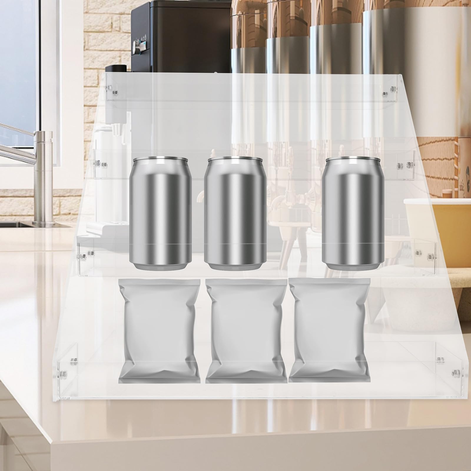 HOMSFOU Étagères Acrylique Multifonctionnelles pour Boissons et Snacks Présentoir Transparent Adapté aux Bouteilles et Canettes