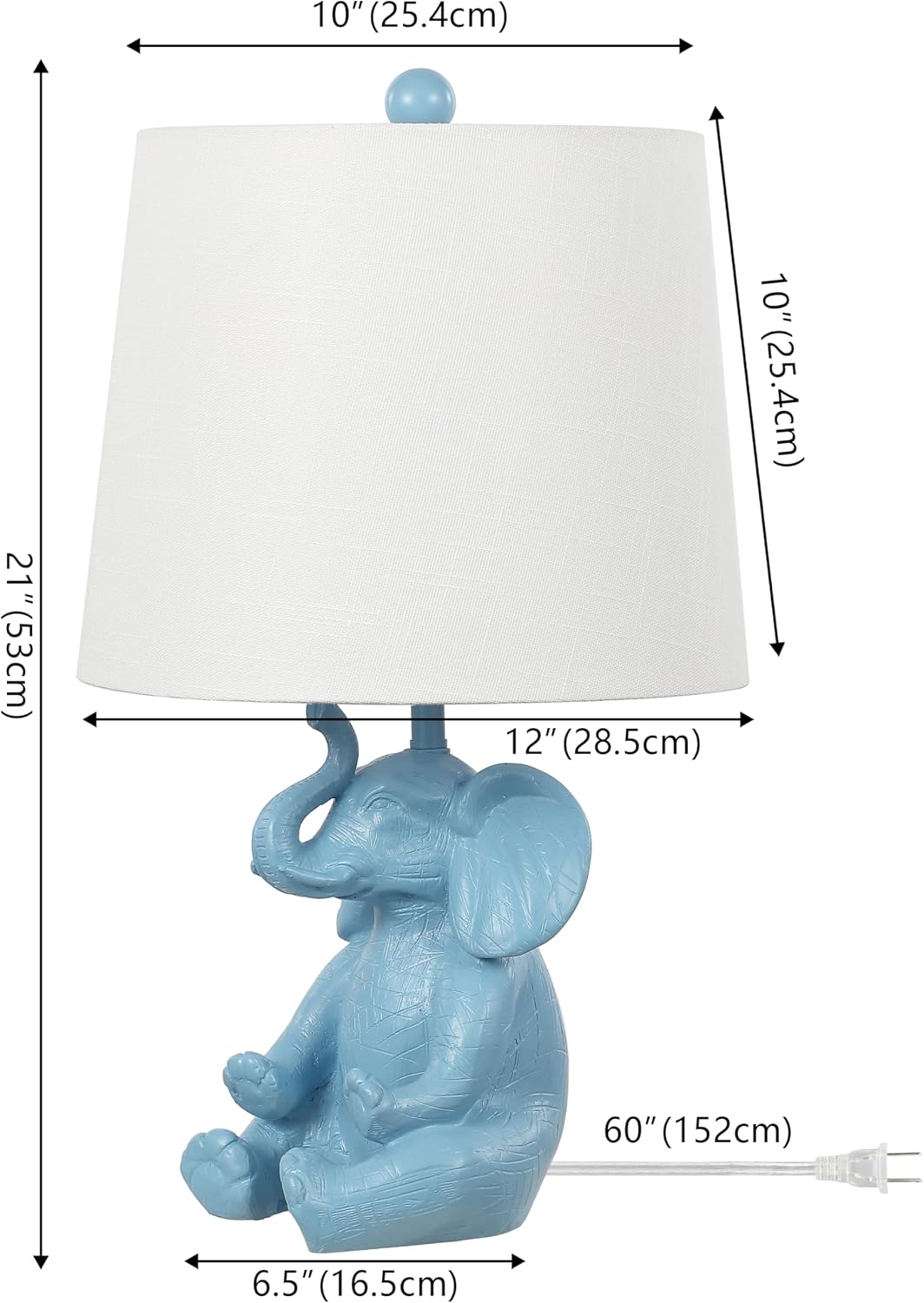 JONATHAN Y 21" Blue Happy Elephant Kids Table Lamp with Phone Stand, Modern Animal Desk Lamp for Nursery Bedroom Playroom Decor, Linen Shade, LED Bulb Included (JYL4060C)