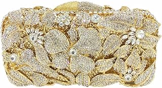 Boutique De FGG Elegant Flower Women Crystal Evening Clutch Bags Wedding Party Bridal Rhinestone Handbag Purse (Gold&Silver)