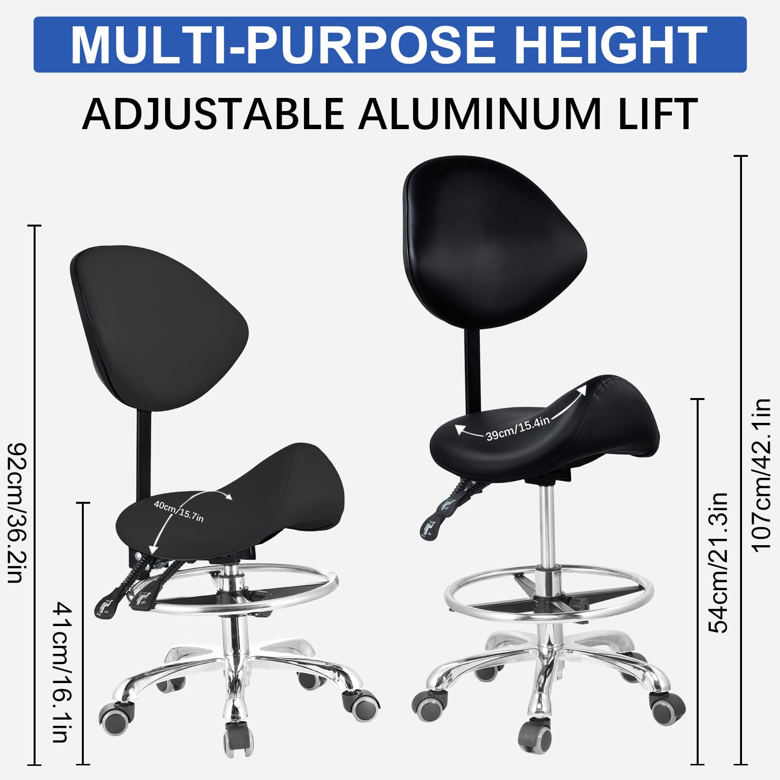 Genérico Taburete con Respaldo y reposapiés, Giratorio hidráulico de Alta Resistencia, Altura Ajustable, Silla para salón, SPA, estética, masajes, clínica dentals y Oficina en casa - Negro