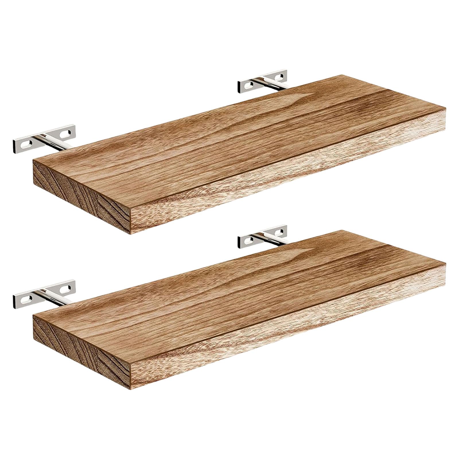 Tsophreniq Of 2 Delicate Wood Wall Shelves Space Saving 10kg Capacity Floating Shelf Simple Assembly Light Brown Finish White Modern Wall Shelf