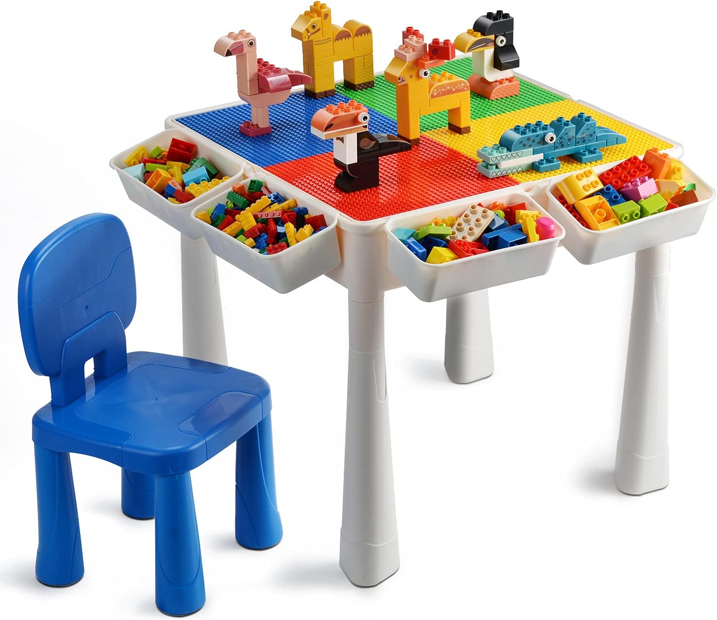 hahaspil Kids Building Block Activity Table and Chair Set with Storage (1 Chairs 100pcs Large Brick Included) Indoor Activity,Dining Table,Game,Homework,Outdoor Water Play & Play Sand Fun