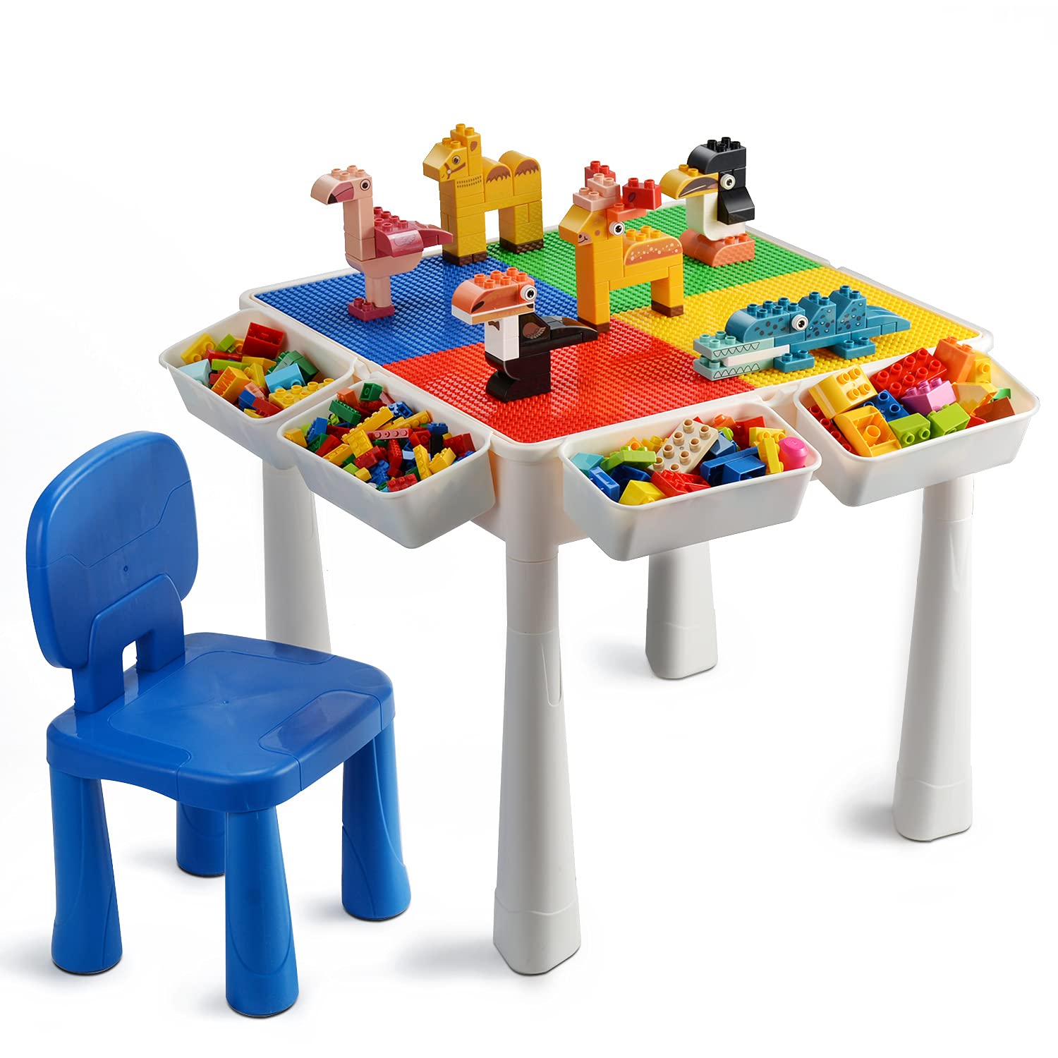 hahaspil Kids Building Block Activity Table and Chair Set with Storage (1 Chairs 100pcs Large Brick Included) Indoor Activity,Dining Table,Game,Homework,Outdoor Water Play & Play Sand Fun