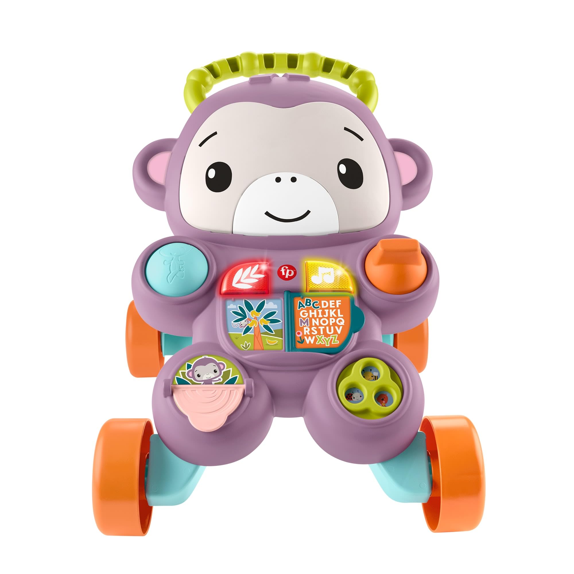 Fisher-Price - Scimmietta Viola Primi Passi, Set per Imparare a Camminare con Musica, luci e attività, 2 modalità di Gioco da seduti e in Piedi, Giocattolo per Bambini, 6+ Mesi, JGW90