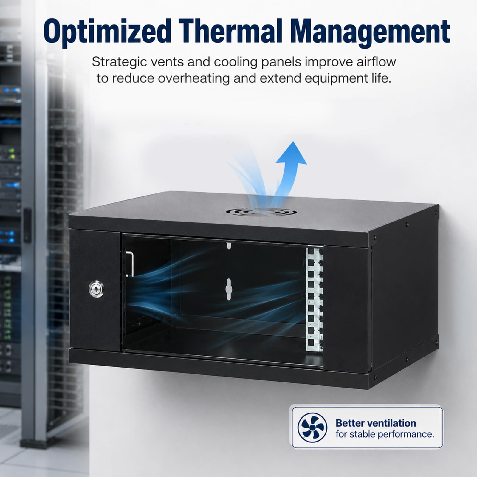 Armadio di rete da 19 pollici, 6U, profondità 400 mm, armadio server con porta in vetro di sicurezza e serratura, pareti laterali rimovibili, fessure di ventilazione, portata massima 50 kg, per