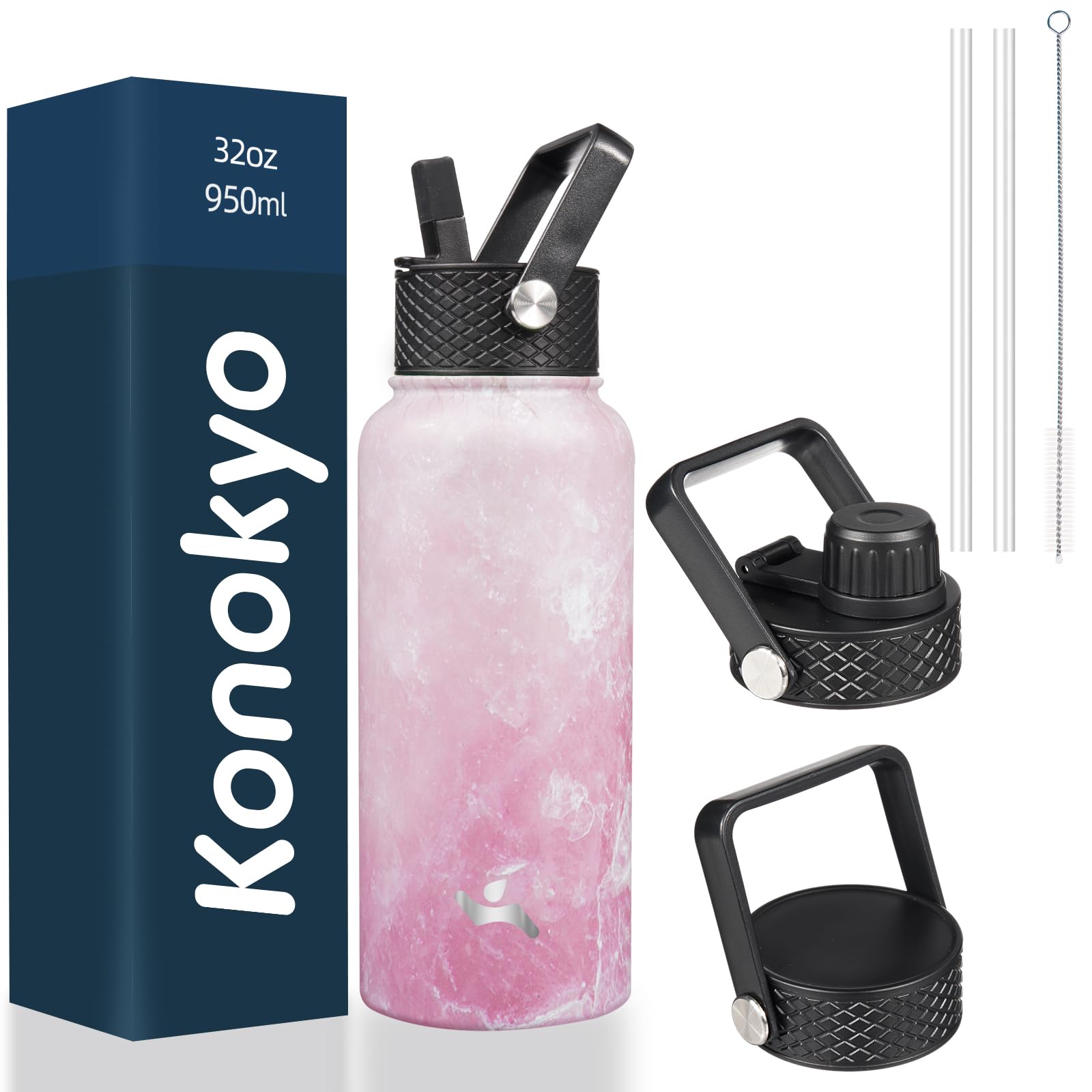 32 oz Insulated Stainless Steel Water Bottle with Straw Lid