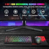 LexonElec 60% Mini Gamer Billentyűzet és Egér Szett - Fekete, RGB Háttérvilágítás, Mechanikus Érzetű, Ergonomikus, 12000 DPI Méhsejt Egér, U 2