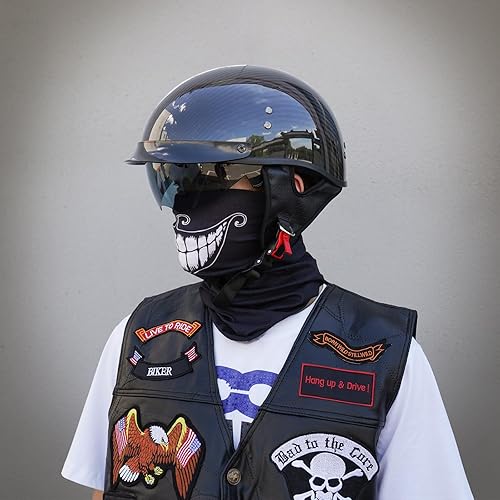 Miniatura 2 de VCOROS - Cascos de cara abierta de fibra de carbono estilo retro para motocicleta, para hombres y mujeres, cascos de media cara para moto, crucero,