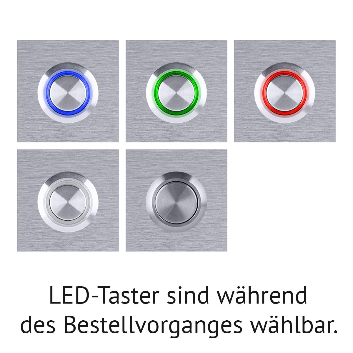 Edelstahl Türklingel Mit Gravur | LED Taste In 5 Farben | 100x100 Mm Mit Powerconnector | Wetterfest